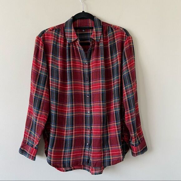 NWOT-MADEWELL Tartan Wool Blend Button Down - Picture 2 of 11